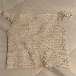 white scrunched off the shoulder top 🤍